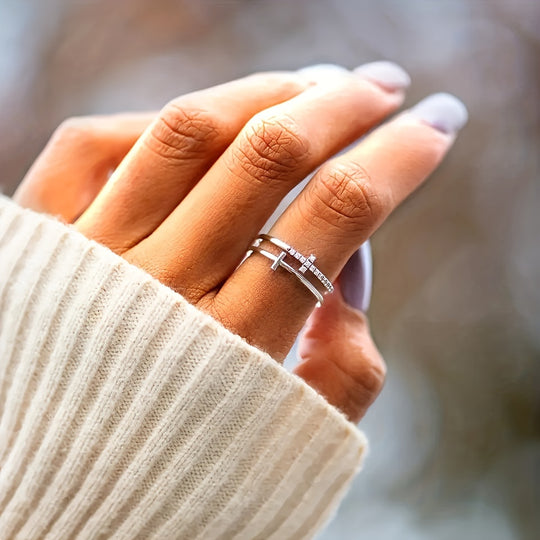 Elegant Double Cross Design Ring