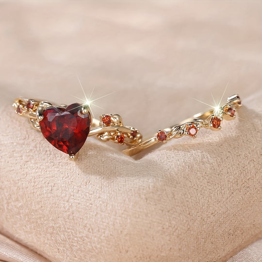 Elegant Heart Zirconia Ring Set
