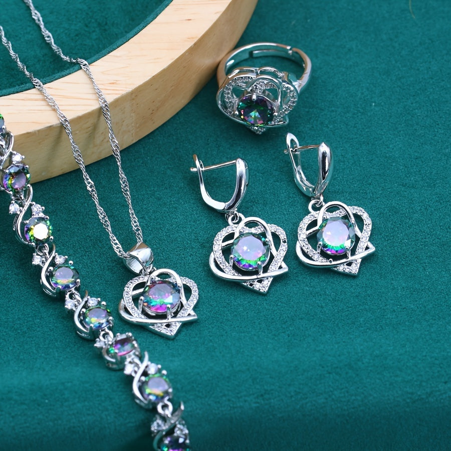 Heart-Shaped Synthetic Zirconia Jewelry Set