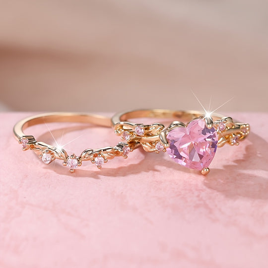 Elegant Heart Zirconia Ring Set