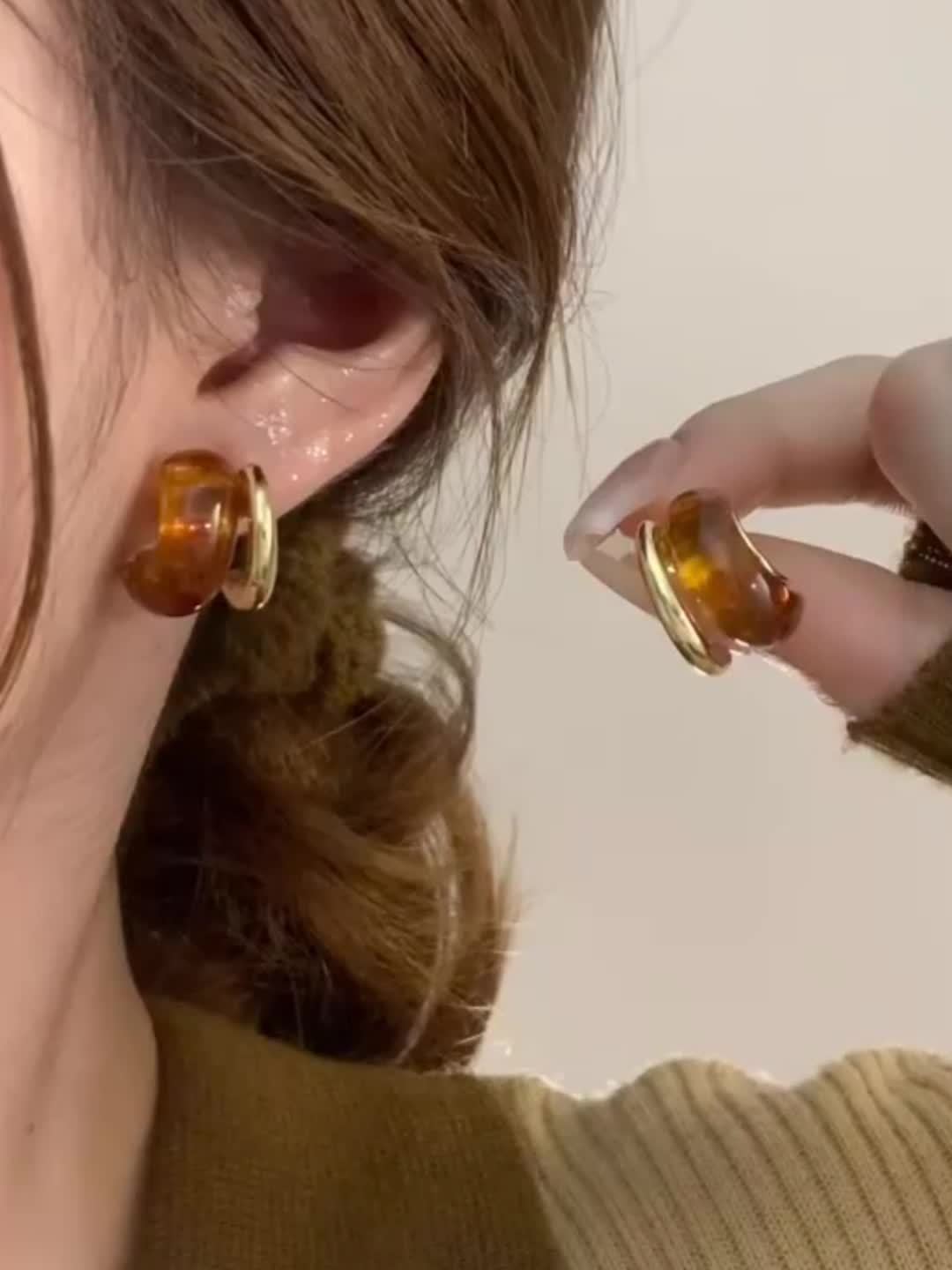 Pair Double-Layered Resin Earrings