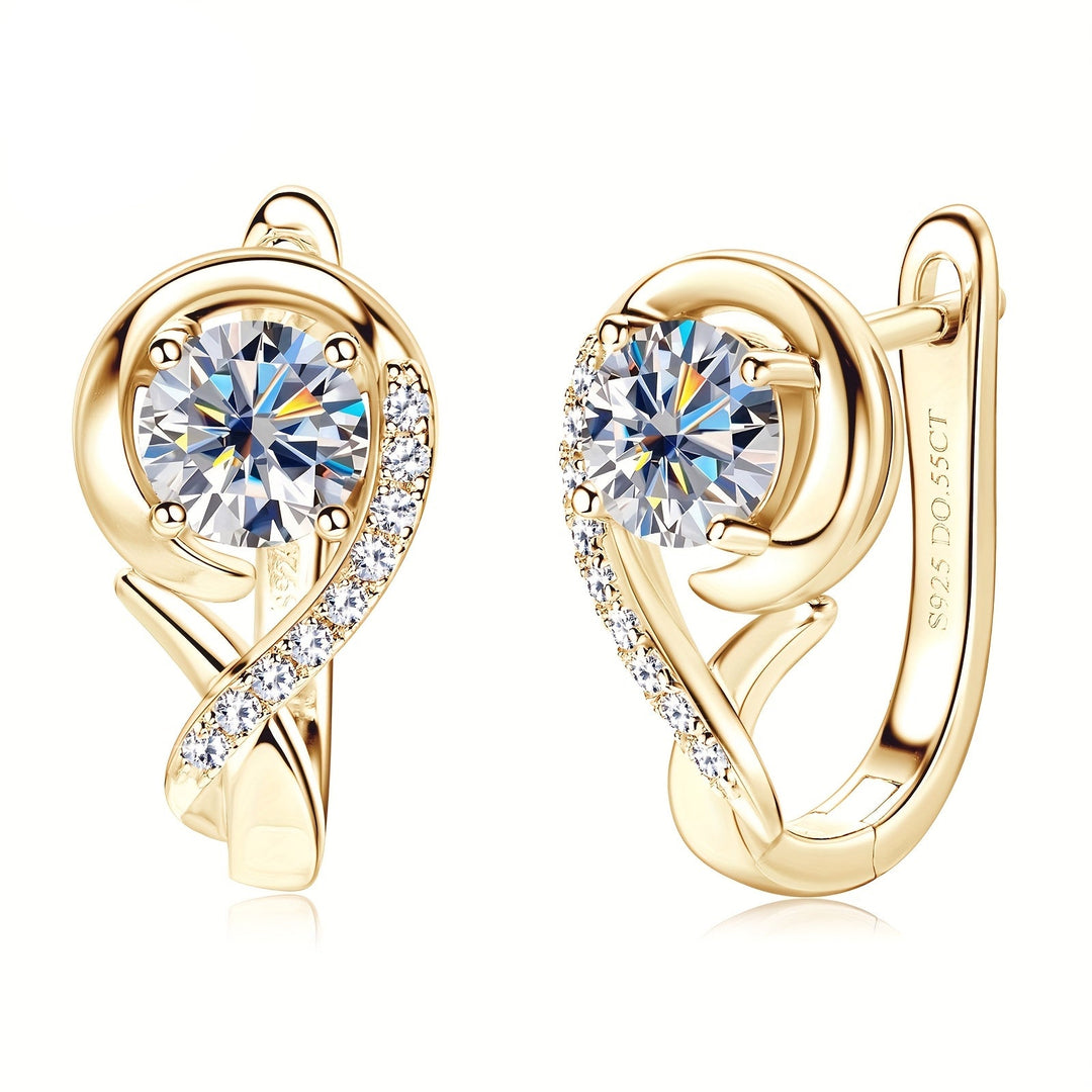 Elegant Moissanite Silver Rose Flower Hoop Earrings