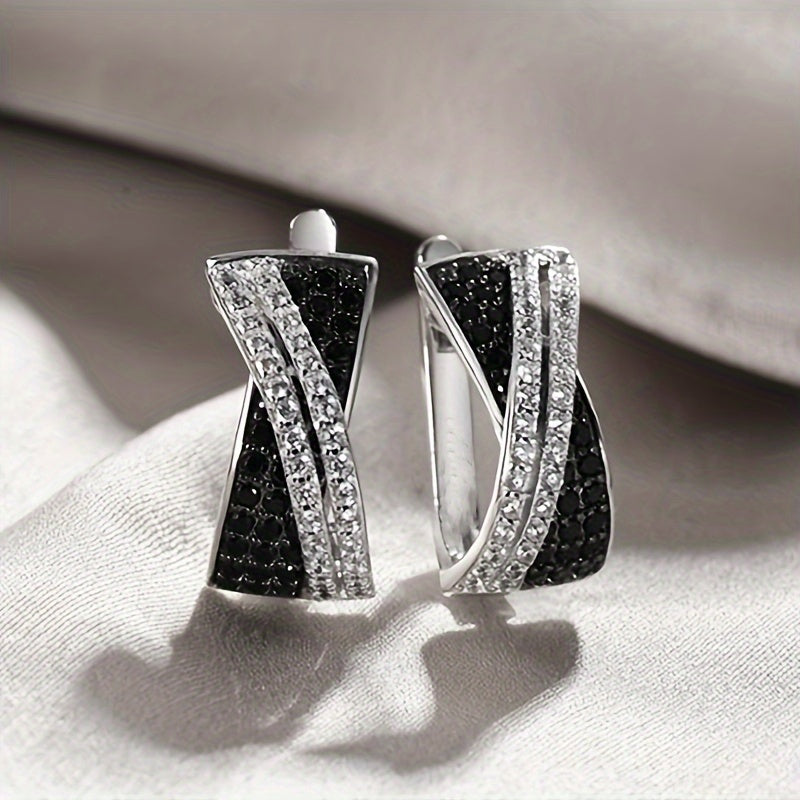 Unique Black and White Zirconia Earrings