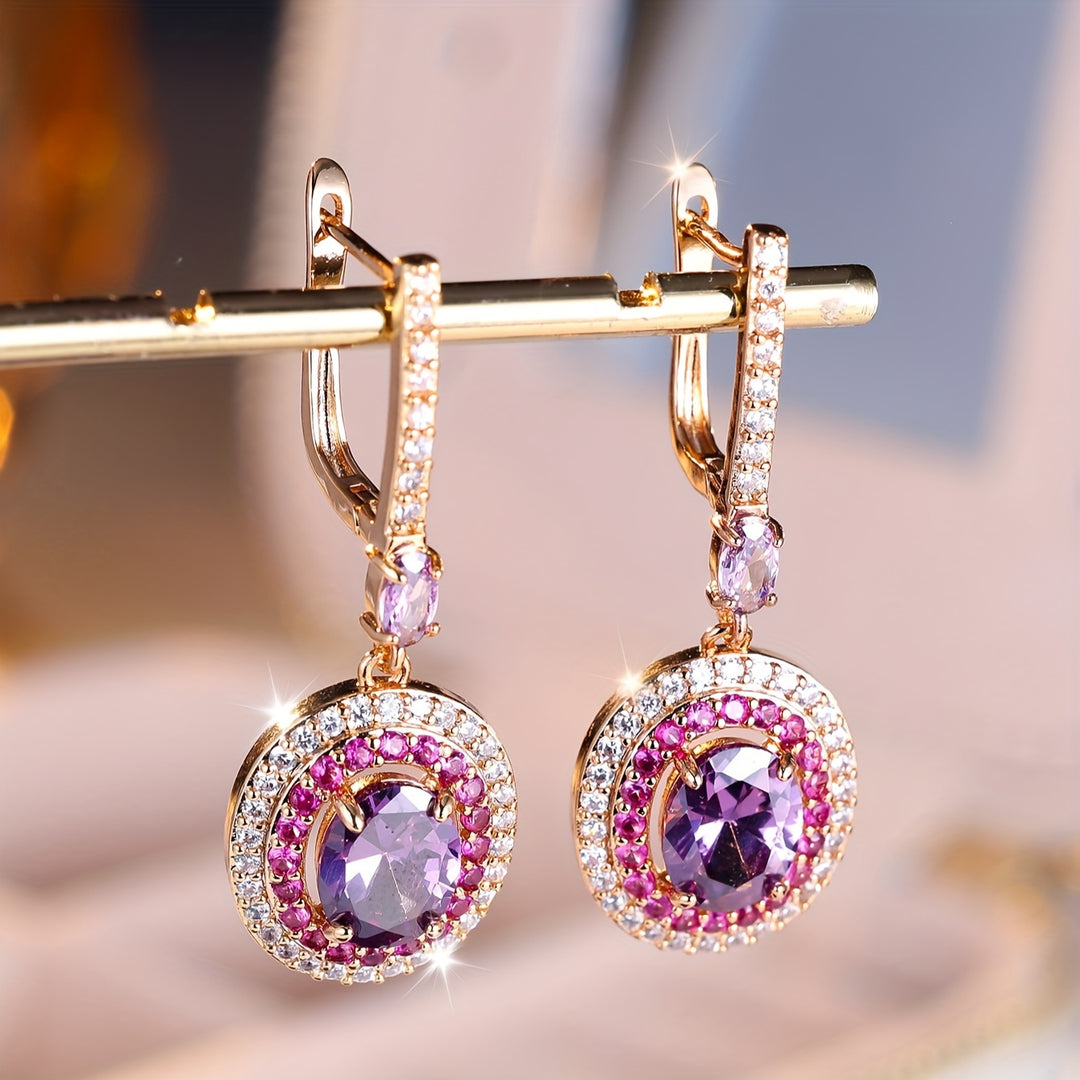 Purple Cubic Zirconia Drop Earrings
