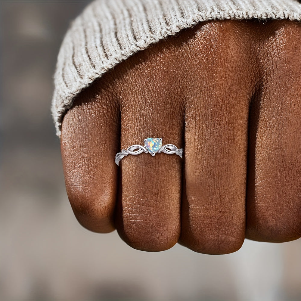 Elegant Cubic Opal Heart Ring