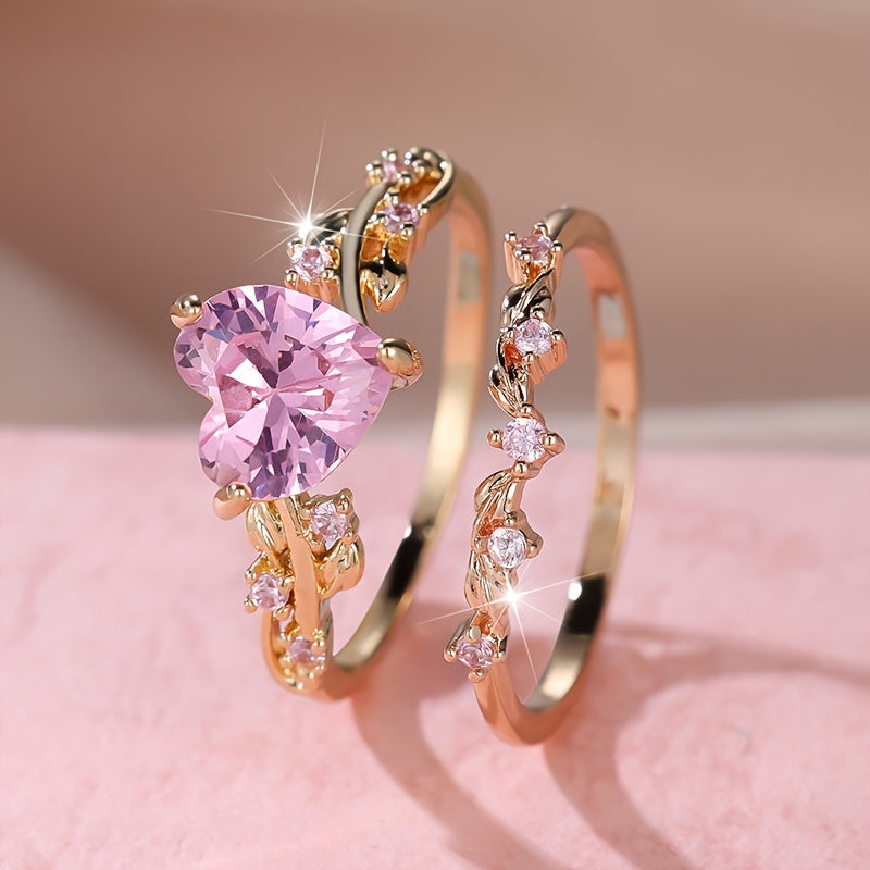 Elegant Heart Zirconia Ring Set