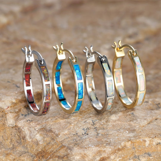 Vintage Boho Opal Hoop Earrings