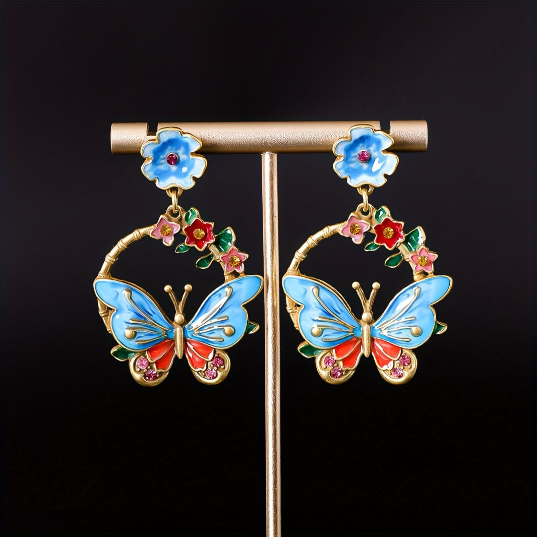 Vintage Butterfly Enamel Earrings