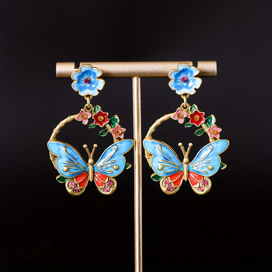 Vintage Butterfly Enamel Earrings