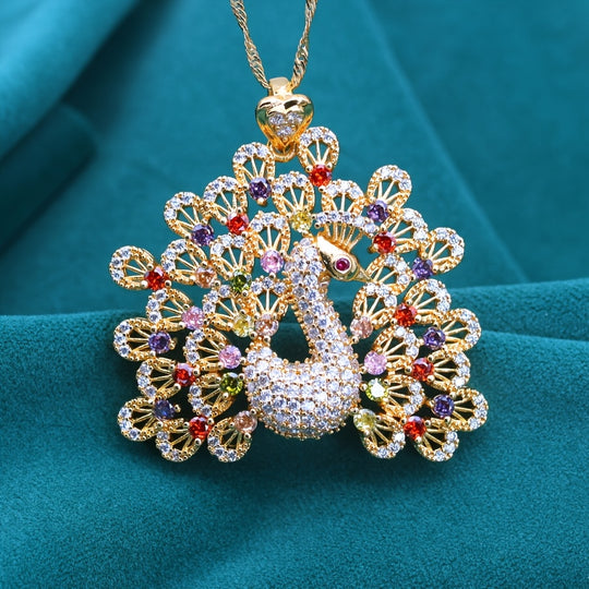 Luxury Peacock-Inspired PeaRooster Pendant Necklace