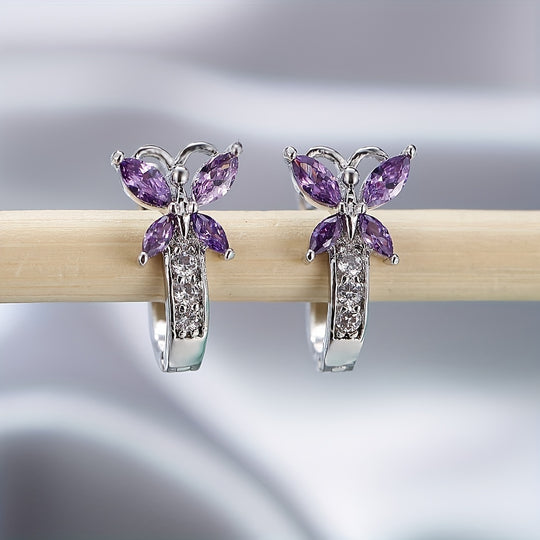 Colorful Butterfly Zirconia Hoop Earrings