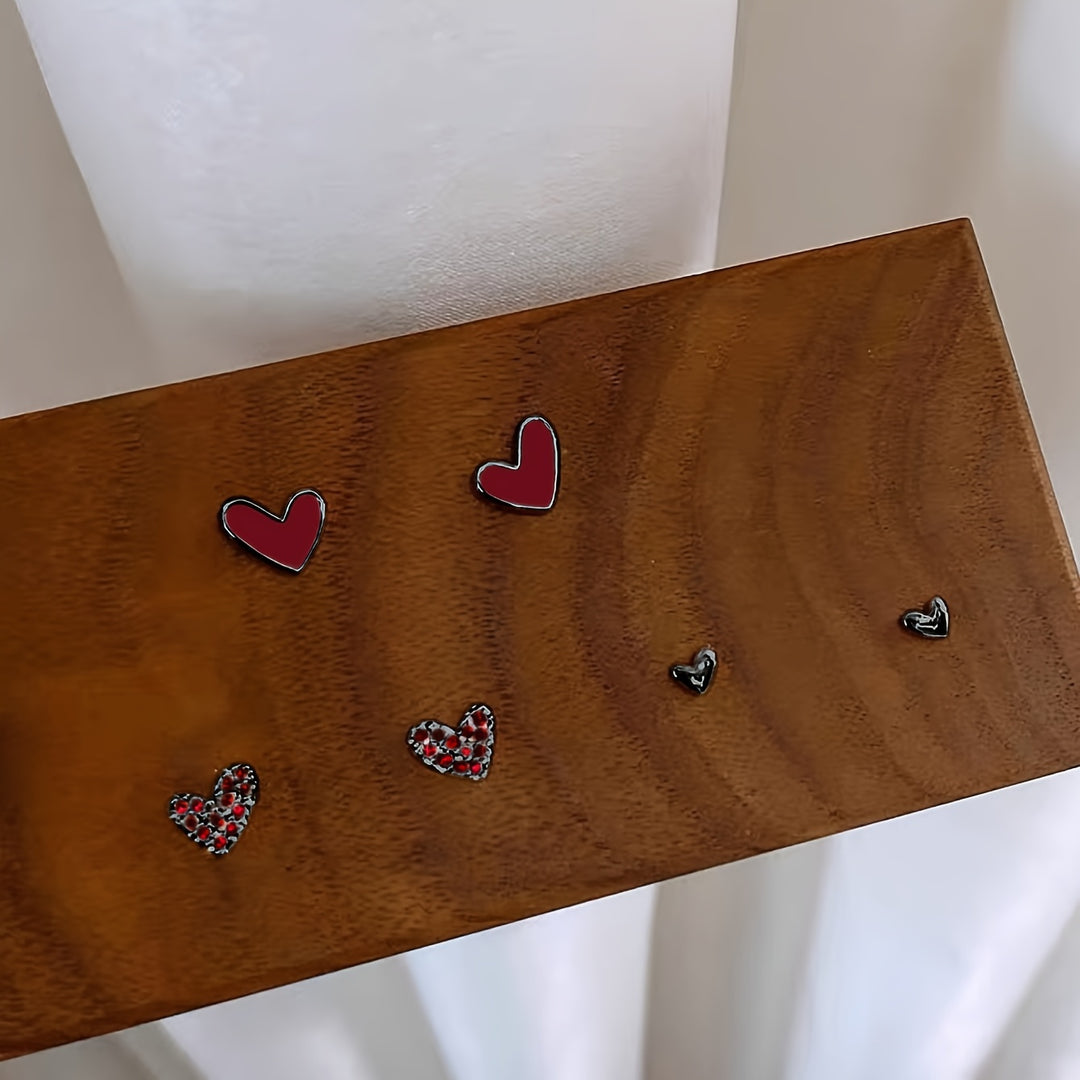 3 Pairs Heart Stud Earrings Set