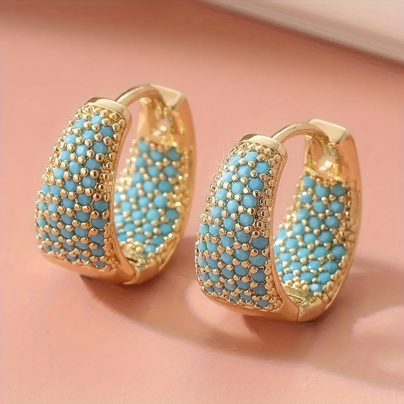 Elegant Turquoise Studded Hoop Earrings