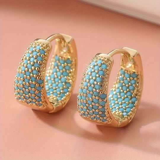Elegant Turquoise Studded Hoop Earrings