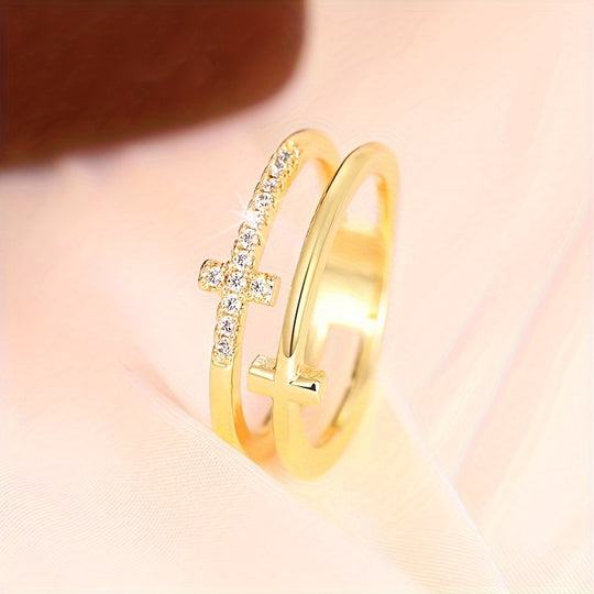 Elegant Double Cross Design Ring