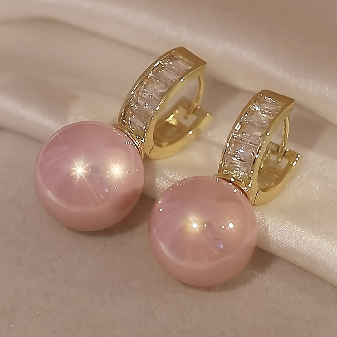 Pink Faux Pearl Hoop Earrings