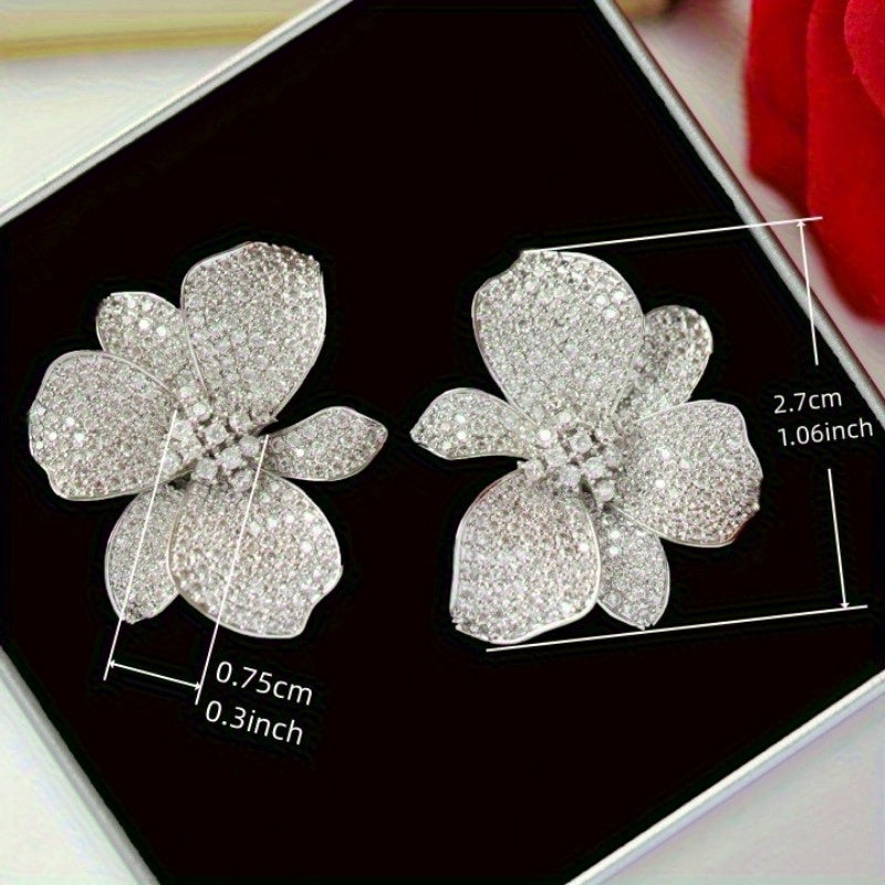Luxury Big Floral Zirconia Stud Earrings
