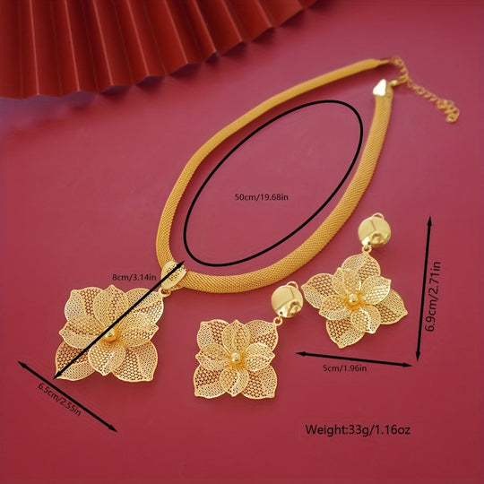 Luxury Flower Pendant Necklace & Earrings Set
