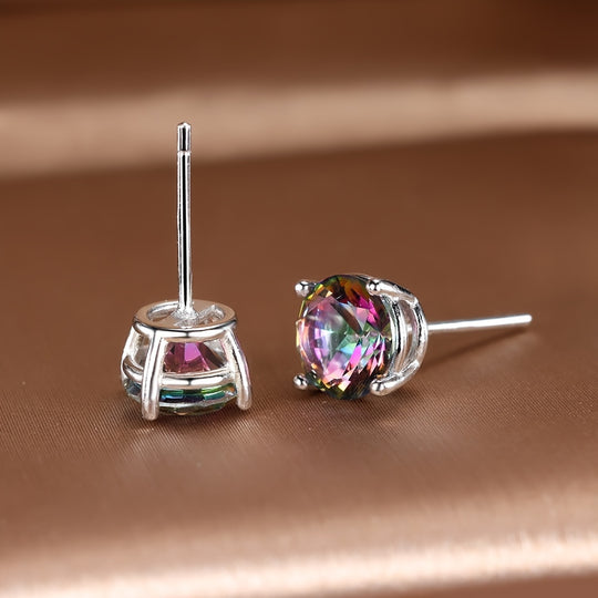 Silver Rainbow Topaz Stud Earrings