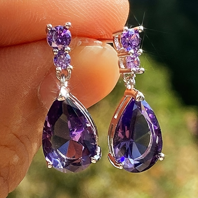 Elegant Purple Gem Decor Earrings