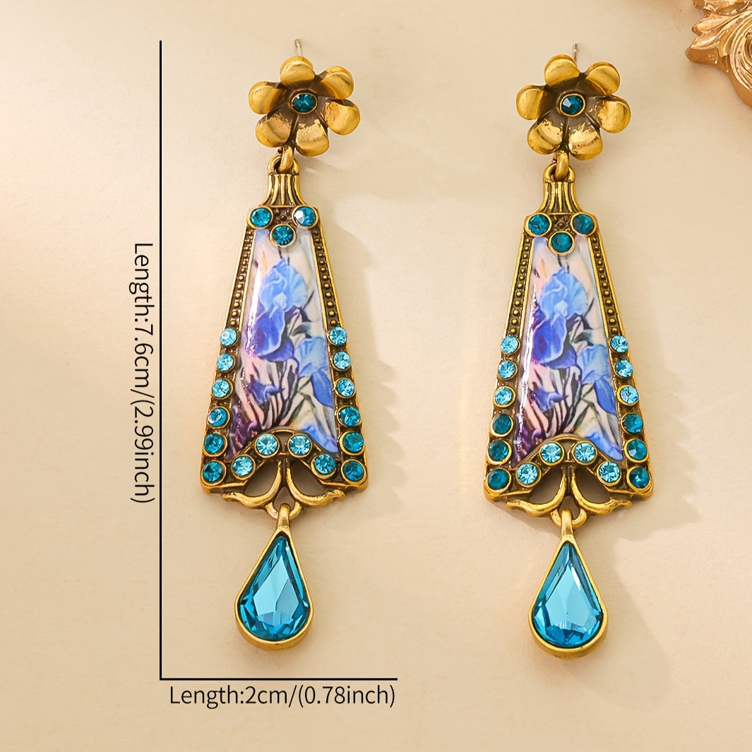 Vintage Enamel Earrings with Blue Gemstones
