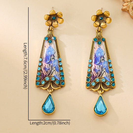 Vintage Enamel Earrings with Blue Gemstones
