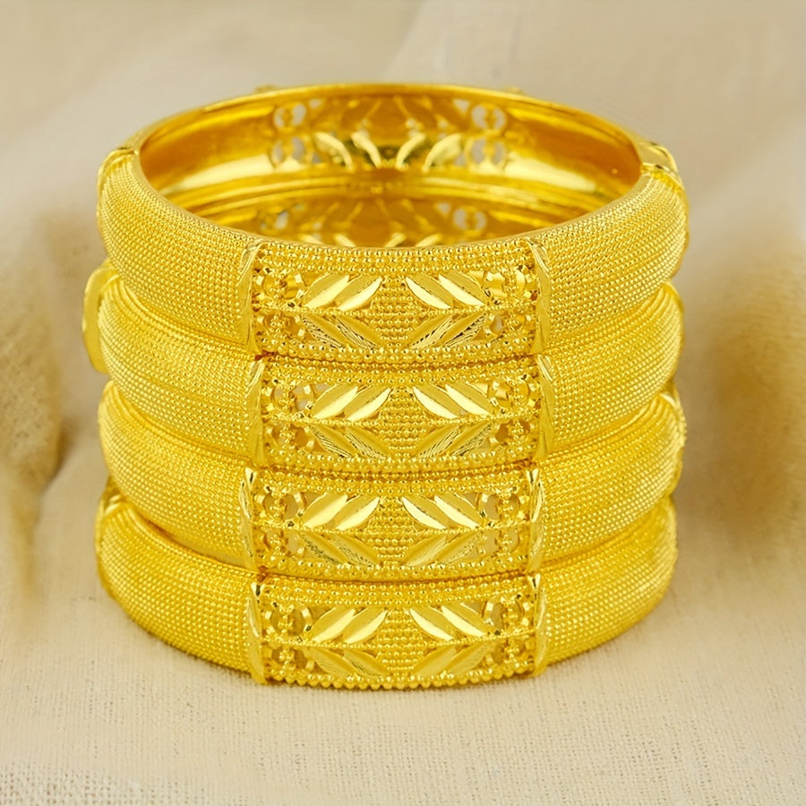 24K Gold Plated Hollow Leaf Bangle Set
