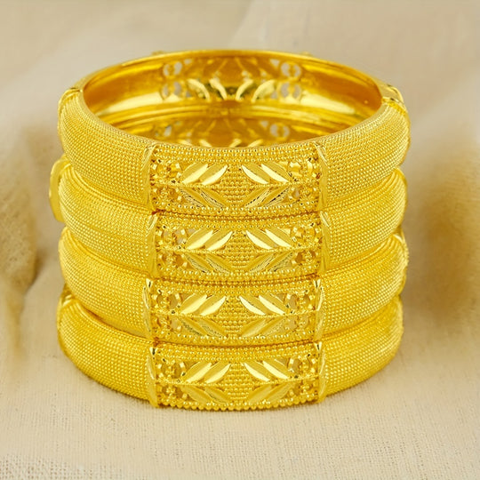 24K Gold Plated Hollow Leaf Bangle Set