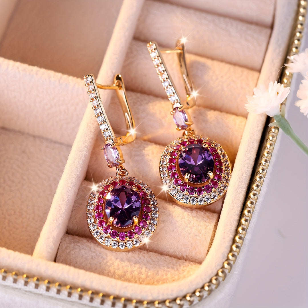 Purple Cubic Zirconia Drop Earrings