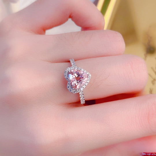 Pink Heart Zirconia Halo Ring