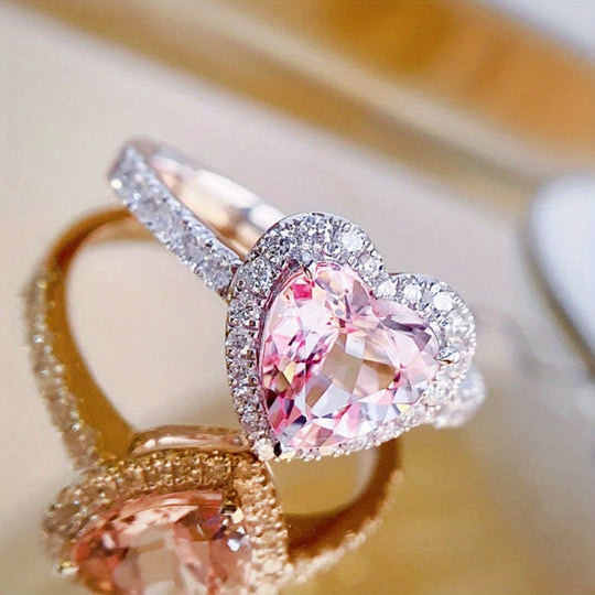 Pink Heart Zirconia Halo Ring