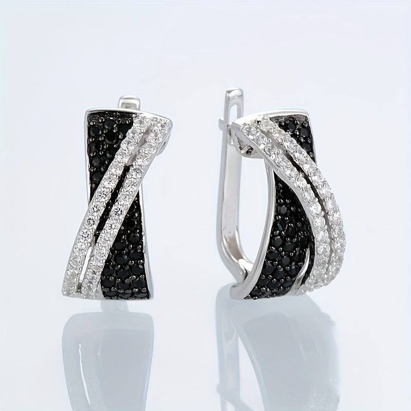 Unique Black and White Zirconia Earrings