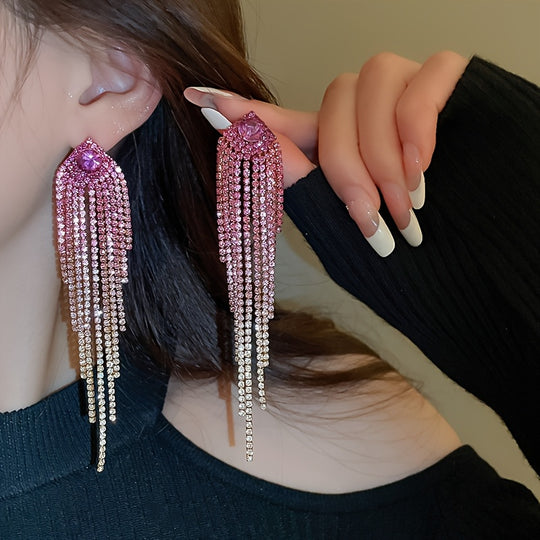 Glittering Rhinestone Tassel Earrings