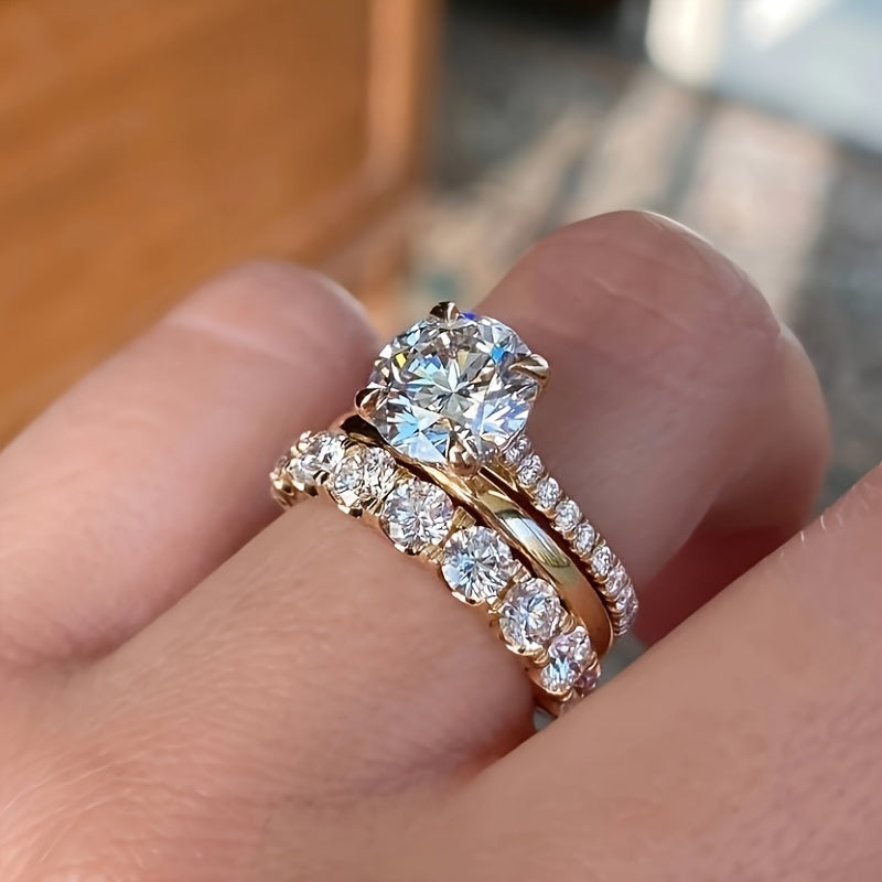 White Zirconia Three-Piece Ring Set