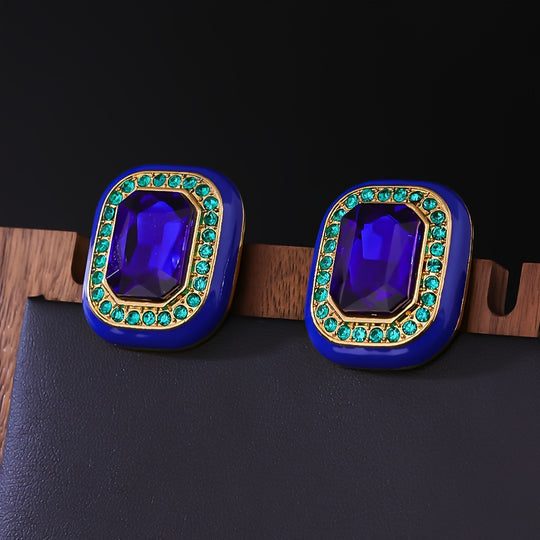 Fashionable Square Enamel Rhinestone Earrings