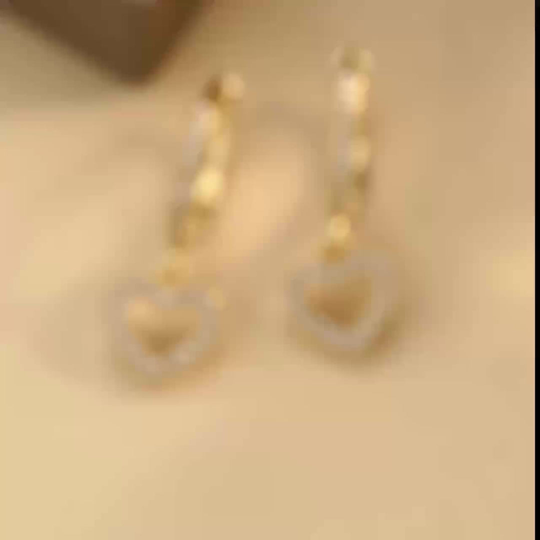 Vintage Heart Pendant Hoop Earrings