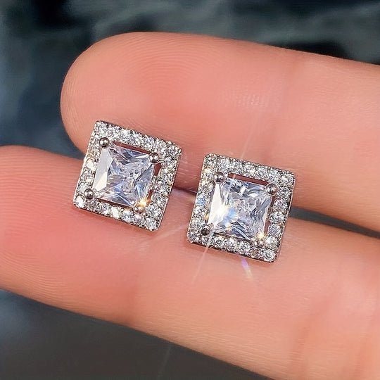 Modern Square Zirconia Stud Earrings