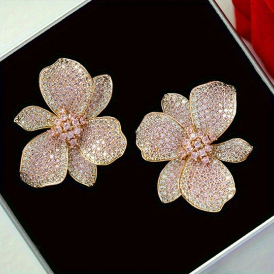 Luxury Big Floral Zirconia Stud Earrings
