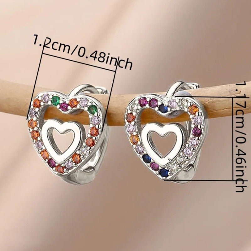 Cute Heart Inlay Zirconia Hoop Earrings