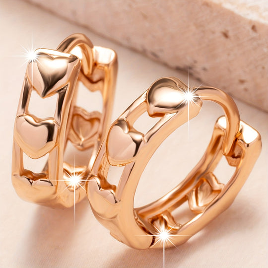 Elegant Rose Gold Heart Hoop Earrings