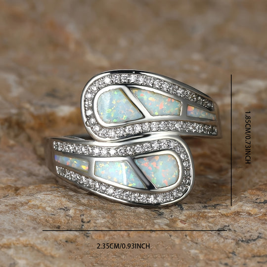 Boho Vintage White Opal Stone Ring