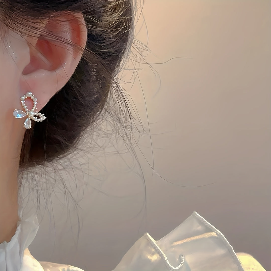 French Bow Design Glass Inlaid Earrings