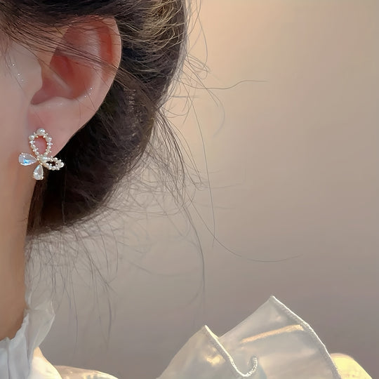 French Bow Design Glass Inlaid Earrings