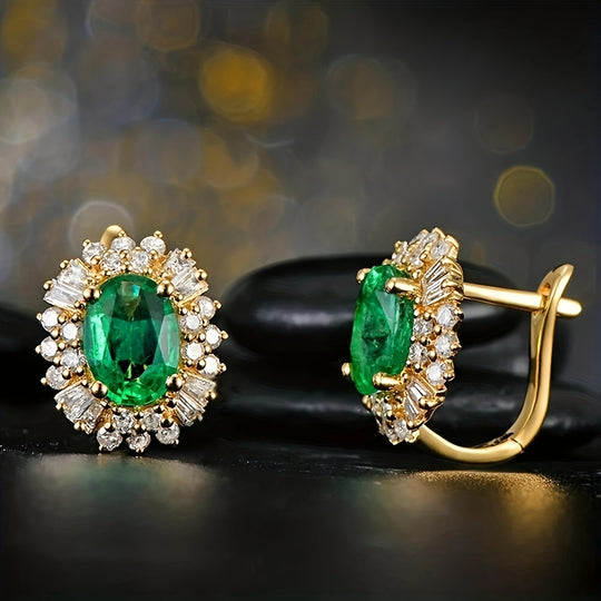 Shiny Green Gem Copper Hoop Earrings