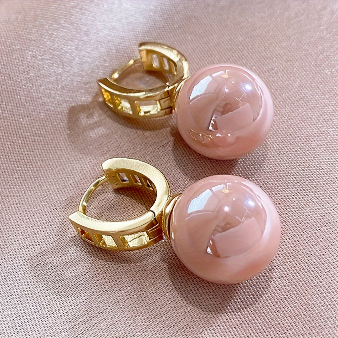 Pink Faux Pearl Hoop Earrings