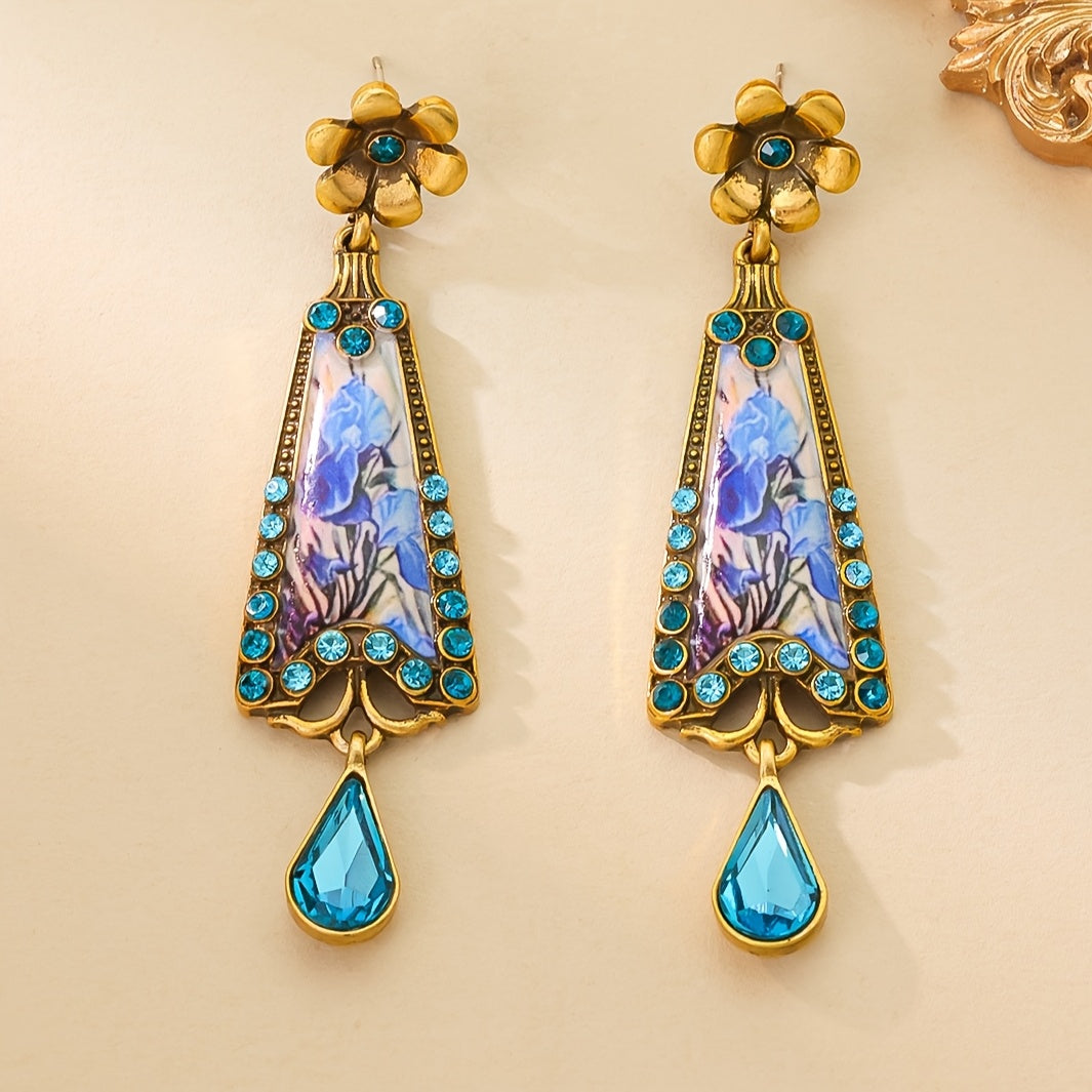 Vintage Enamel Earrings with Blue Gemstones