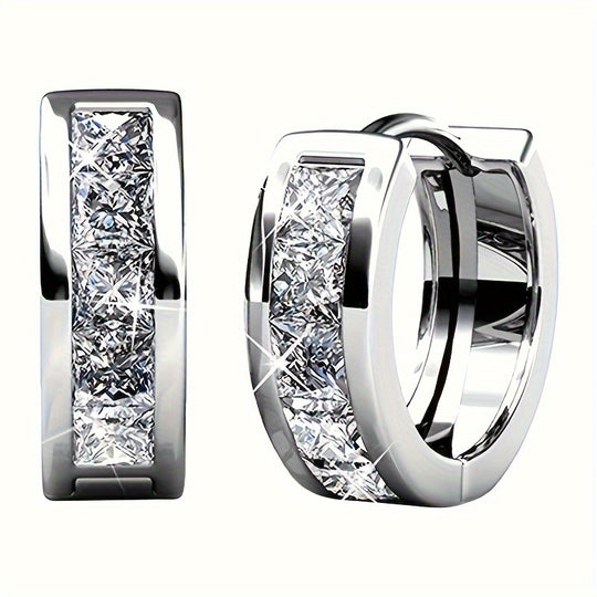 Simple Sparkling Zirconia Hoop Earrings