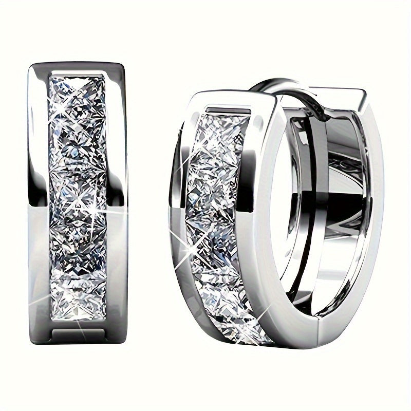 Simple Sparkling Zirconia Hoop Earrings
