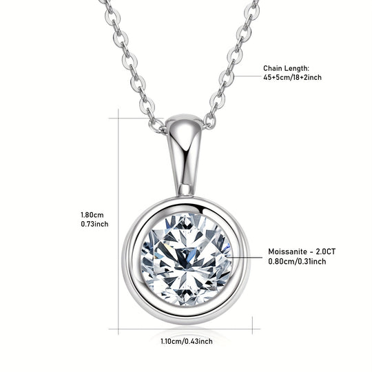 2-Carat 8mm Round Cut Moissanite Pendant Necklace