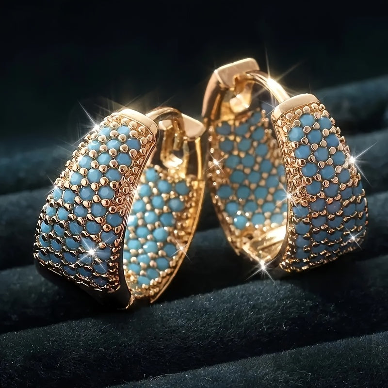 Elegant Turquoise Studded Hoop Earrings